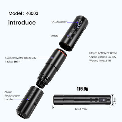 10W 무선 피부 촬영 문신 기계 무선 영구 메이크업 기계 RCA 커넥터 몸 기계 길이 24*132.4mm 협력 업체