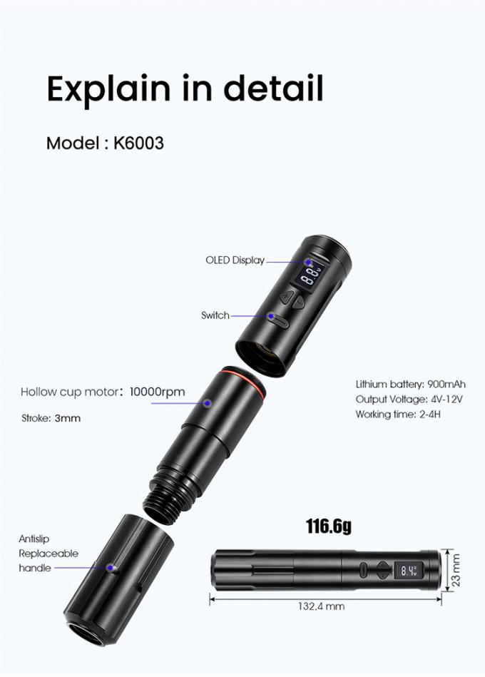 강력한 RCA 무선 영구 메이크업 기계 2.7mm 스트로크 문신 기계 0