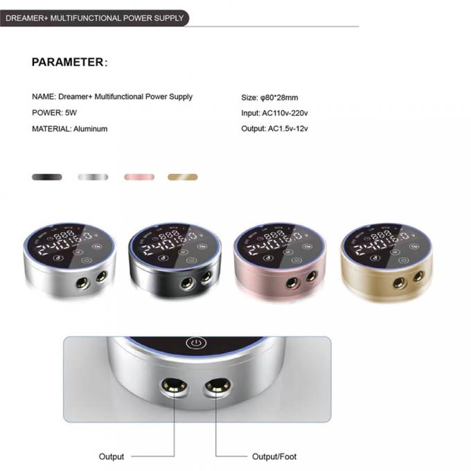 80*28mm 회색 AV1.5V-12V H8 스마트 전원 공급원 듀얼 LCD 터치 스크린 문신 기계 다채로운 전압 지능형 디지털 2