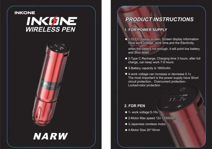 INKONE NARW 브랜드 디지털 LCD 터치 스크린 디스플레이 1800mAh 배터리 문신 펜 마이크로 색소화 기계 무선 문신 기계 0